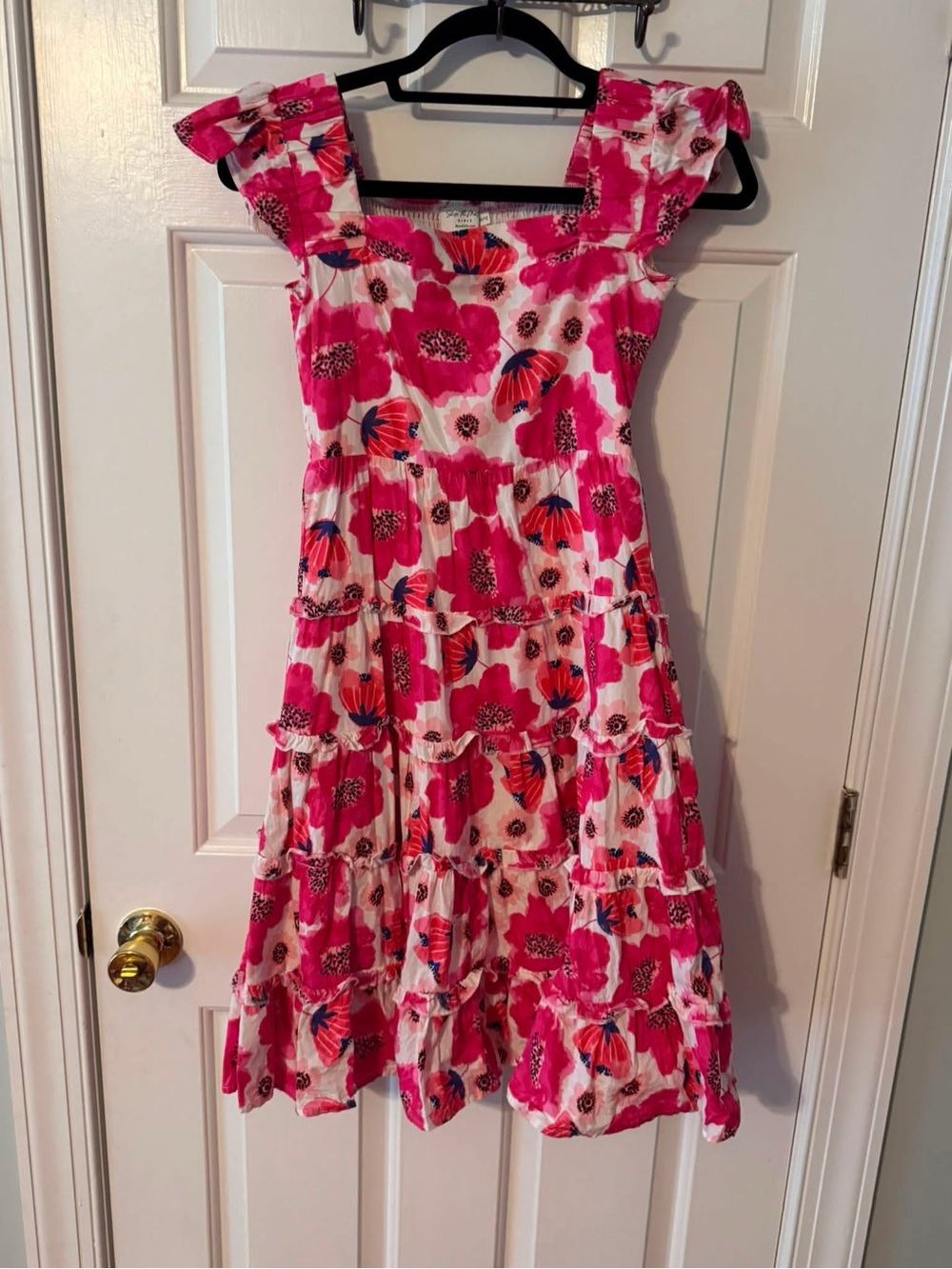Girls Pink Floral Tiered Sundress with Ruffle Straps